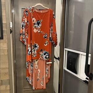 Vibrant Floral Dress with Blue and Orange